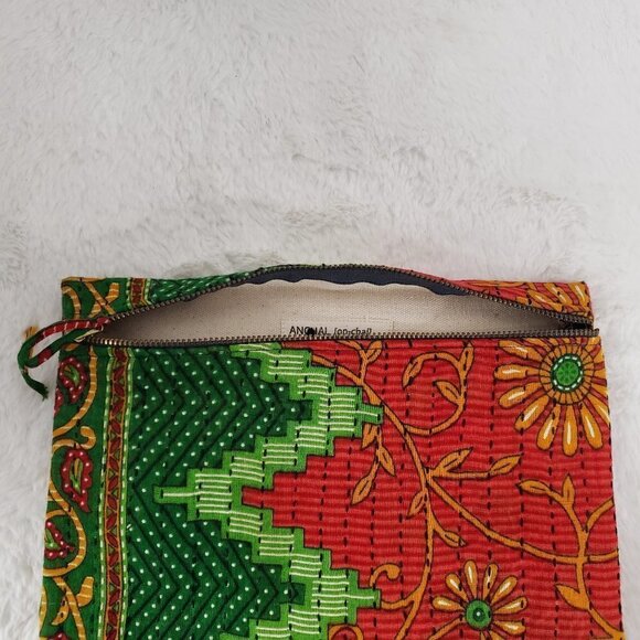 Anchal Project Pouch Cosmetic School Utility Batik Hippie Boho Orange Green - Picture 6 of 11